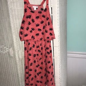 Coral elephant print children’s dress size 14-16